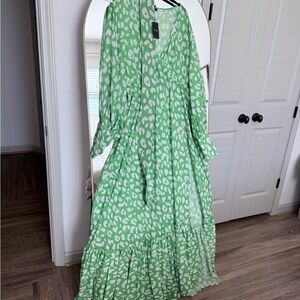 Hanifa Green and White Long Sleeve Dress